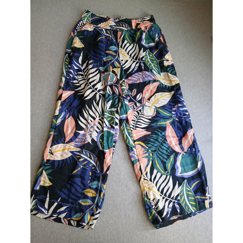 CC California Pants Medium Linen Wide Leg Cropped Pockets Comfort Stretch Floral